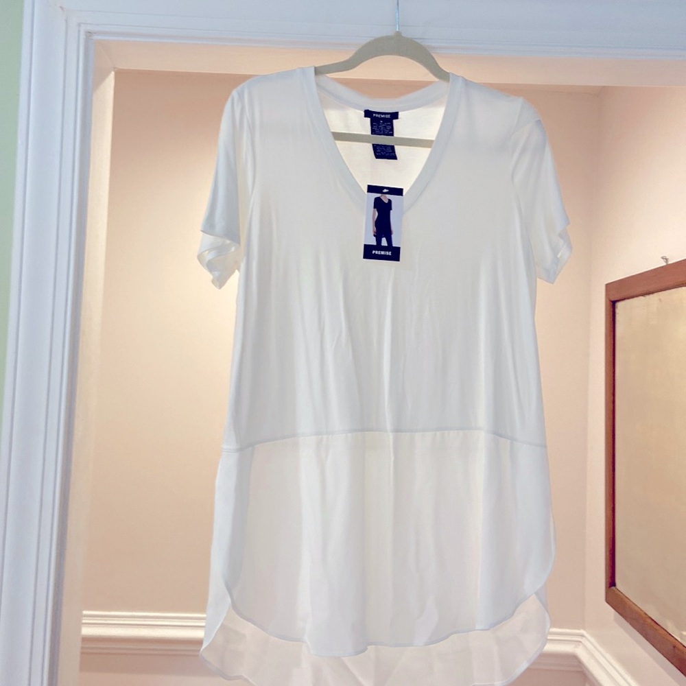White short sleeve top, Low front and back panel. Size medium